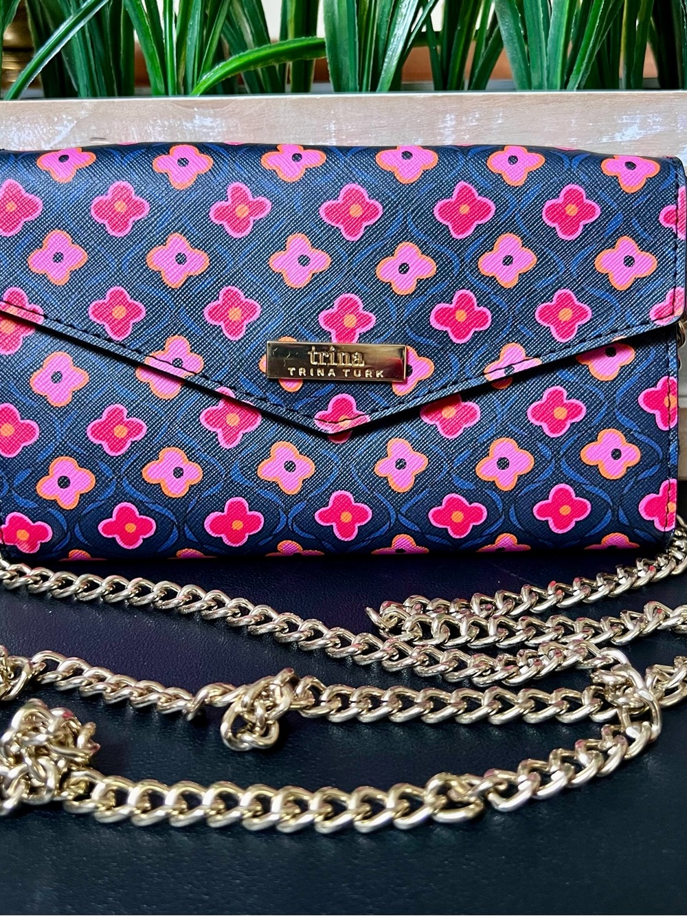 TRINA TURK Floral Wallet On Chain Crossbody Purse